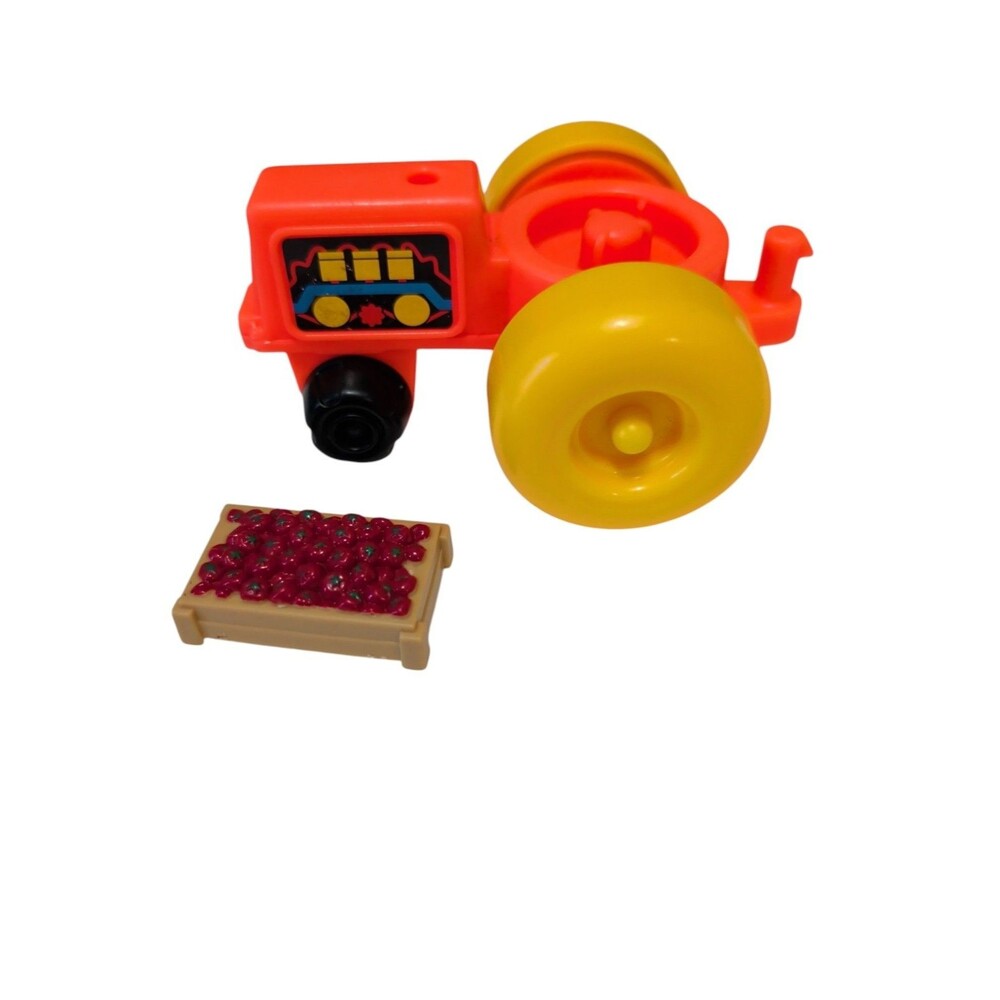 Vintage Fisher Price Little People Yellow & Orange Farm Tracto  W/ / Apple Crate
